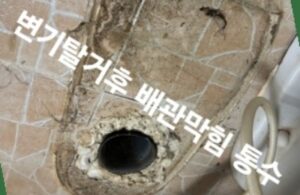 변기 탈거 후 배관막힘 통수